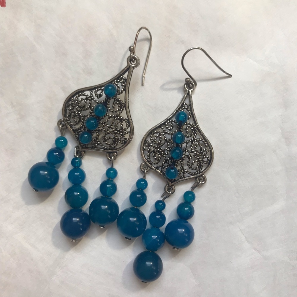 Dangling Statement Earrings, Handcrafted, Silver - image 1